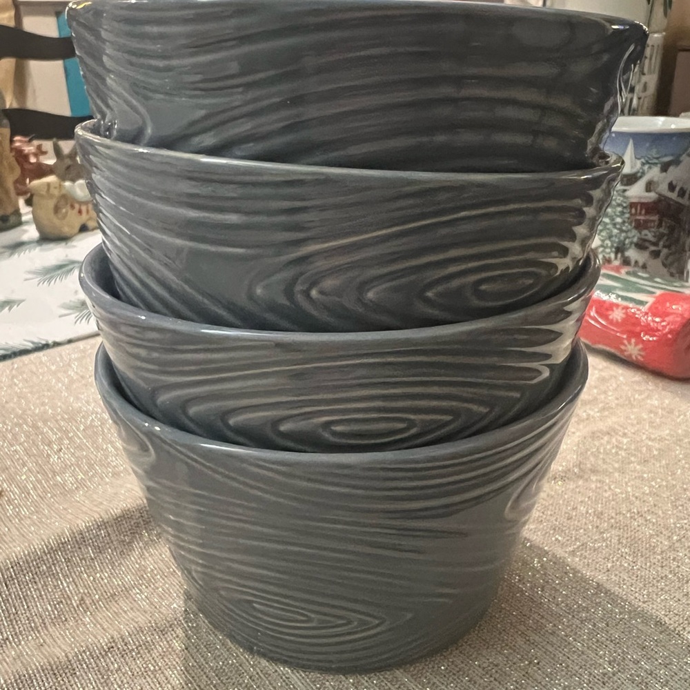 Temp-Tations 4 pc bowl set new Woodland light blue Gray, prep bowls soup cereal